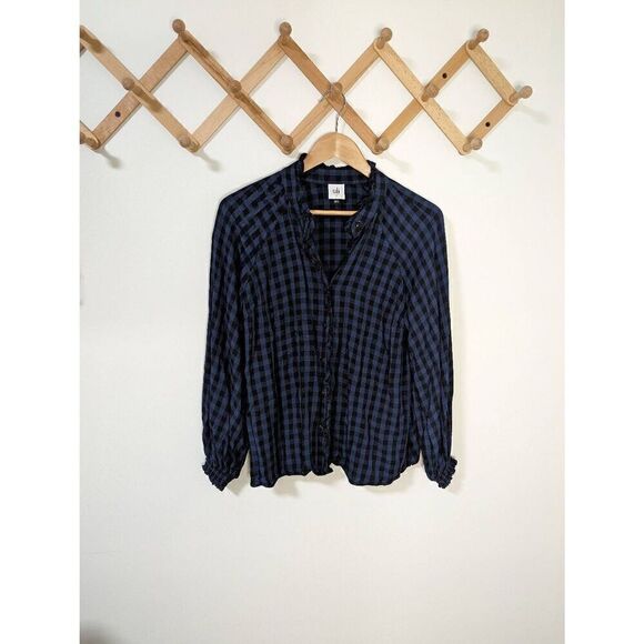 Cabi Aberdeen Checkered Gingham Navy Black Button Down Shirt Style 3961 - Size S - Picture 1 of 6